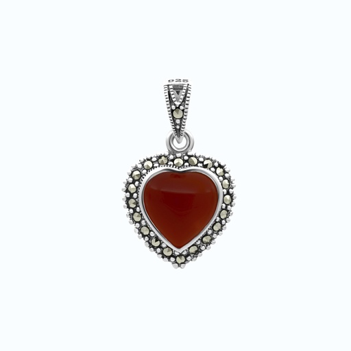 [PND04MAR00RAGA311] Sterling Silver 925 Pendant Embedded With Natural Aqiq And Marcasite Stones