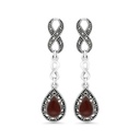 Sterling Silver 925 Earring Embedded With Natural Aqiq And Marcasite Stones