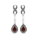 Sterling Silver 925 Earring Embedded With Natural Aqiq And Marcasite Stones