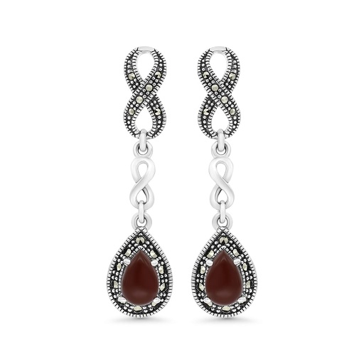 [EAR04MAR00RAGA255] Sterling Silver 925 Earring Embedded With Natural Aqiq And Marcasite Stones