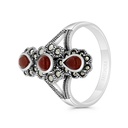 Sterling Silver 925 Ring Embedded With Natural Aqiq And Marcasite Stones