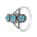 Sterling Silver 925 Ring Embedded With Natural Processed Turquoise And Marcasite Stones