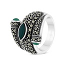 Sterling Silver 925 Ring Embedded With Natural Green Agate And Marcasite Stones