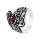 Sterling Silver 925 Ring Embedded With Natural Aqiq And Marcasite Stones