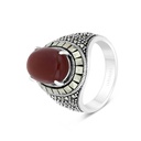 Sterling Silver 925 Ring Embedded With Natural Aqiq And Marcasite Stones For Men