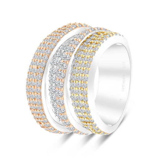 Sterling Silver 925 Ring Rhodium and Gold And Rose Gold Plated