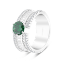 Sterling Silver 925 Ring Rhodium Plated Embedded With Emerald