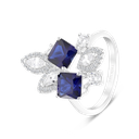 Sterling Silver 925 Ring Rhodium Plated Embedded With Sapphire Corundum