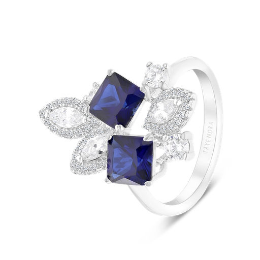 Sterling Silver 925 Ring Rhodium Plated Embedded With Sapphire Corundum