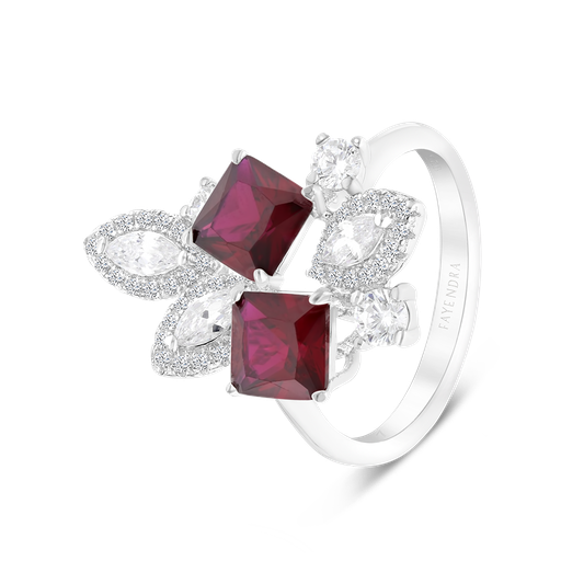 Sterling Silver 925 Ring Rhodium Plated Embedded With Ruby Corundum