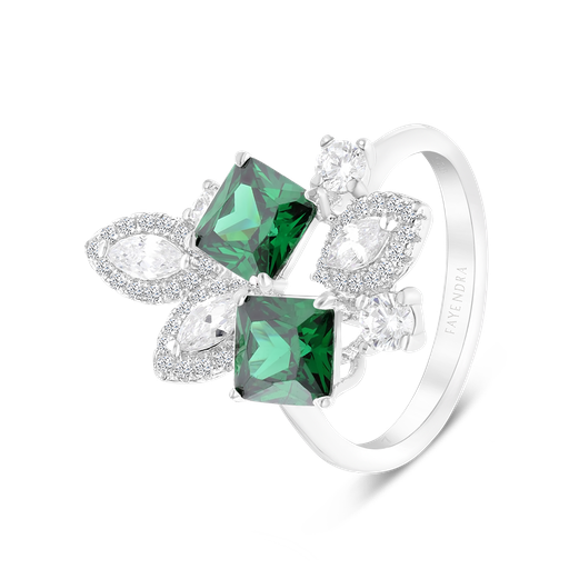 Sterling Silver 925 Ring Rhodium Plated Embedded With Emerald