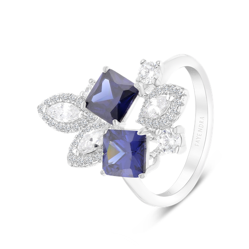 Sterling Silver 925 Ring Rhodium Plated Embedded With Tanzanite