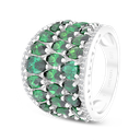 Sterling Silver 925 Ring Rhodium Plated Embedded With Emerald