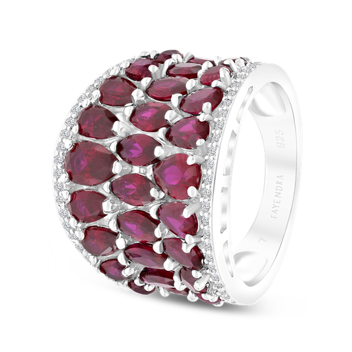 Sterling Silver 925 Ring Rhodium Plated Embedded With Ruby Corundum