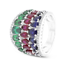 Sterling Silver 925 Ring Rhodium Plated Embedded With Multi Zircon