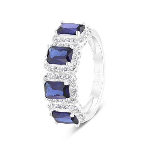 Sterling Silver 925 Ring Rhodium Plated Embedded With Sapphire Corundum