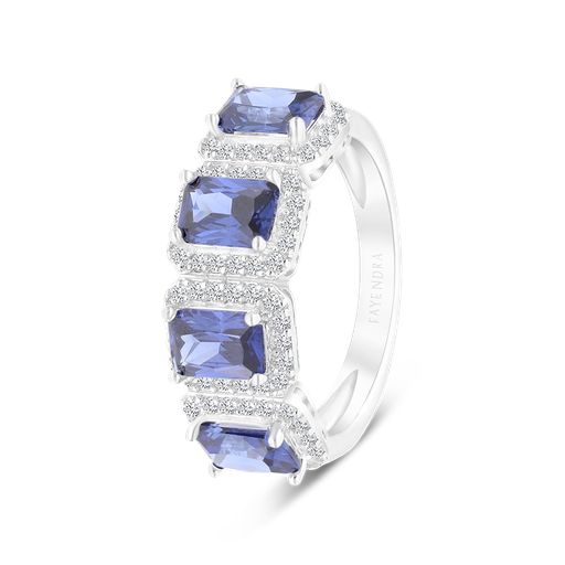 Sterling Silver 925 Ring Rhodium Plated Embedded With Tanzanite