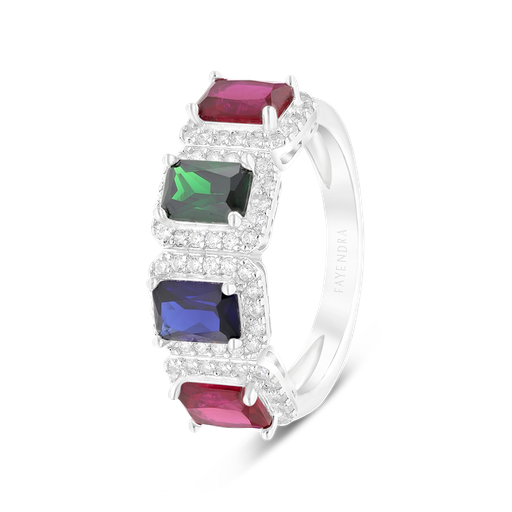 Sterling Silver 925 Ring Rhodium Plated Embedded With Multi Zircon