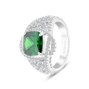 Sterling Silver 925 Ring Rhodium Plated Embedded With Emerald