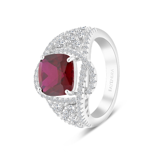 Sterling Silver 925 Ring Rhodium Plated Embedded With Ruby Corundum