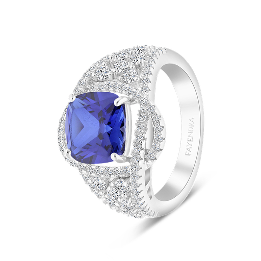 Sterling Silver 925 Ring Rhodium Plated Embedded With Tanzanite