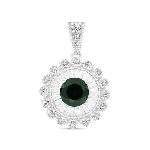 [PND01EMR00WCZA752] Sterling Silver 925 Pendant Rhodium Plated Embedded With Emerald