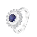 Sterling Silver 925 Ring Rhodium Plated Embedded With Sapphire Corundum