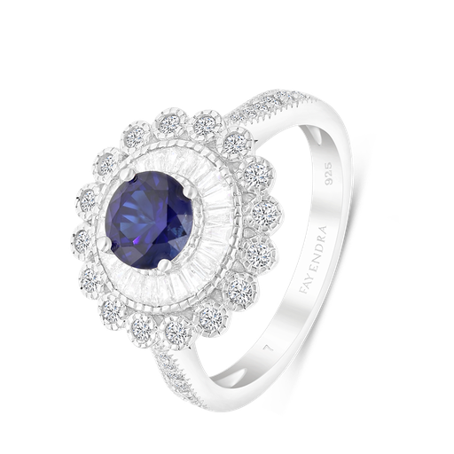 Sterling Silver 925 Ring Rhodium Plated Embedded With Sapphire Corundum