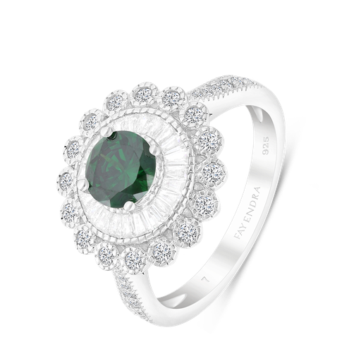 Sterling Silver 925 Ring Rhodium Plated Embedded With Emerald