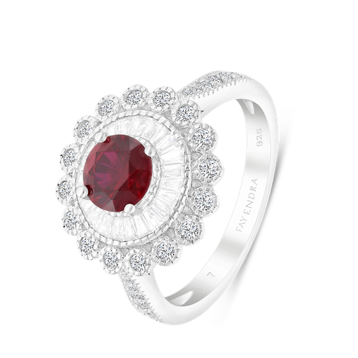 Sterling Silver 925 Ring Rhodium Plated Embedded With Ruby Corundum