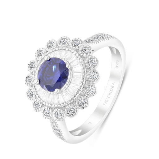 Sterling Silver 925 Ring Rhodium Plated Embedded With Tanzanite