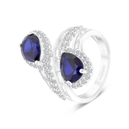 Sterling Silver 925 Ring Rhodium Plated Embedded With Sapphire Corundum