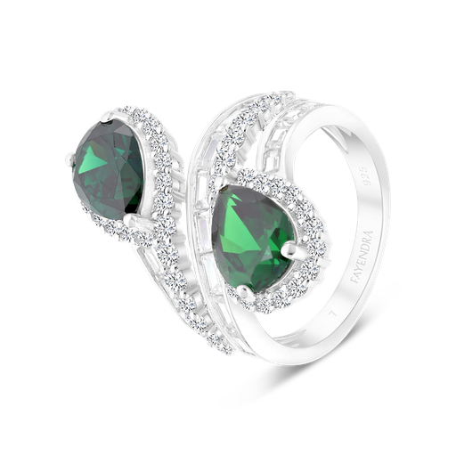 Sterling Silver 925 Ring Rhodium Plated Embedded With Emerald