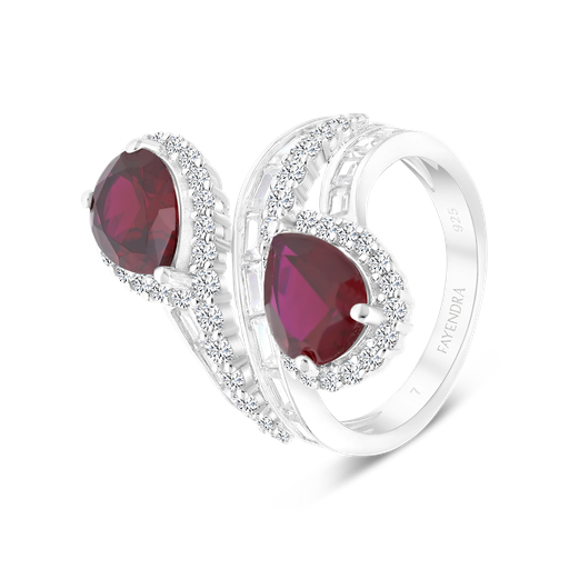 Sterling Silver 925 Ring Rhodium Plated Embedded With Ruby Corundum