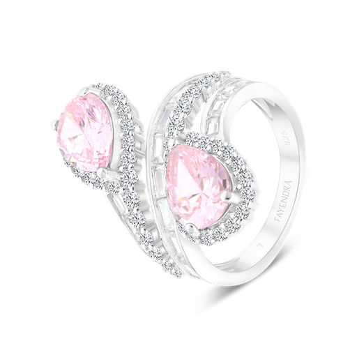 Sterling Silver 925 Ring Rhodium Plated Embedded With Pink Zircon And White CZ