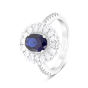 Sterling Silver 925 Ring Rhodium Plated Embedded With Sapphire Corundum