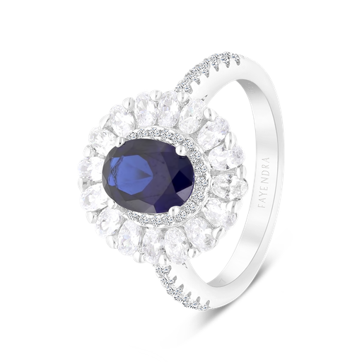 Sterling Silver 925 Ring Rhodium Plated Embedded With Sapphire Corundum