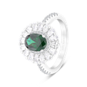 Sterling Silver 925 Ring Rhodium Plated Embedded With Emerald