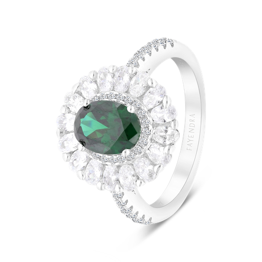 Sterling Silver 925 Ring Rhodium Plated Embedded With Emerald