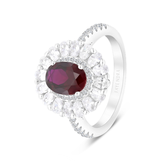 Sterling Silver 925 Ring Rhodium Plated Embedded With Ruby Corundum