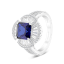 Sterling Silver 925 Ring Rhodium Plated Embedded With Sapphire Corundum