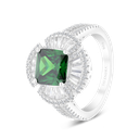 Sterling Silver 925 Ring Rhodium Plated Embedded With Emerald