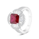 Sterling Silver 925 Ring Rhodium Plated Embedded With Ruby Corundum