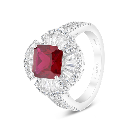 Sterling Silver 925 Ring Rhodium Plated Embedded With Ruby Corundum