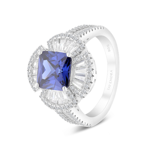 Sterling Silver 925 Ring Rhodium Plated Embedded With Tanzanite