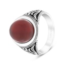 Sterling Silver 925 Ring Rhodium Plated Red Natural Aqiq For Men