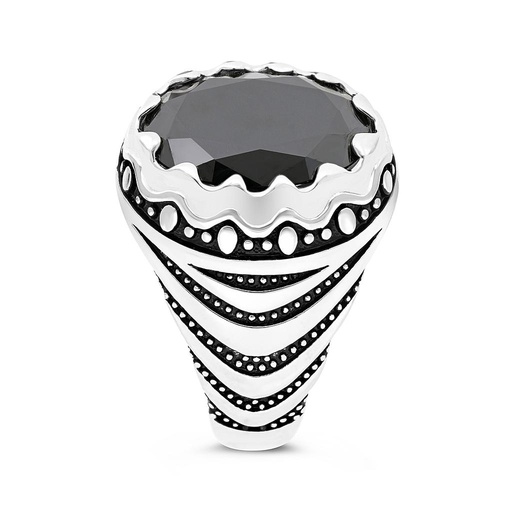 Sterling Silver 925 Ring Rhodium Plated Black CZ For Men