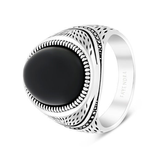 Sterling Silver 925 Ring Rhodium Plated Black Agate For Men