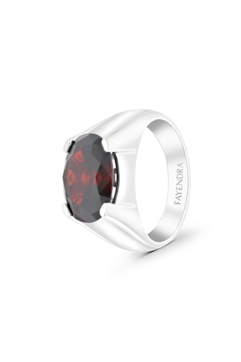 Sterling Silver 925 Ring Rhodium PlatedEmbedded With Garnet CZ For Men