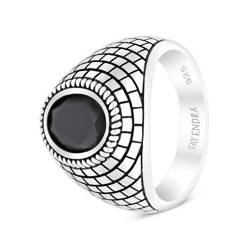 Sterling Silver 925 Ring Rhodium Plated Black CZ For Men